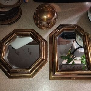 Elegant Vintage Burwood Gold Wall Mirror Set With Solid Brass Candle Holder